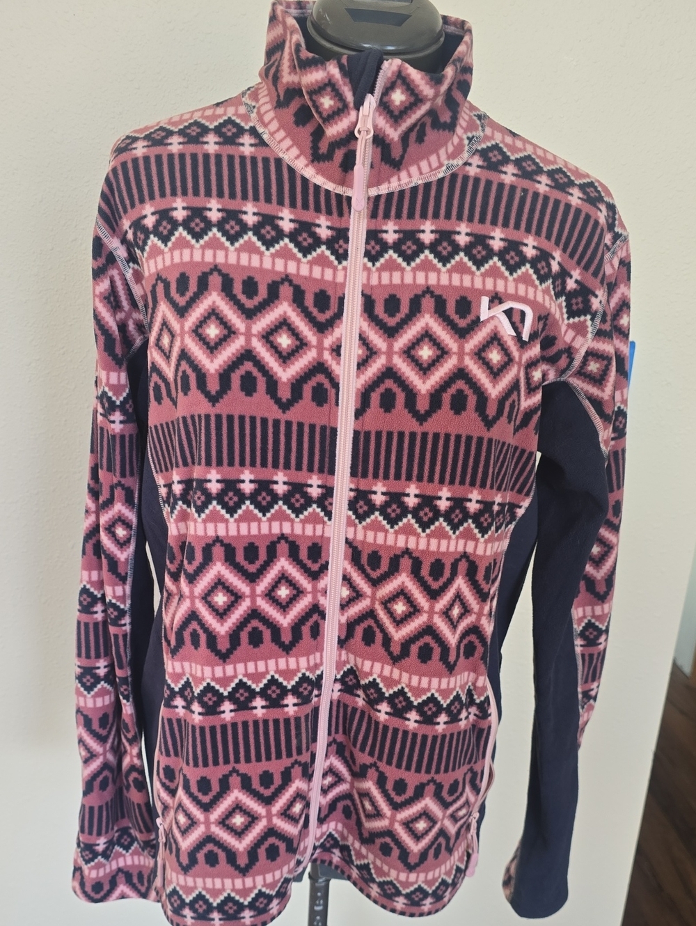 Kari Traa Pink & Navy Geometric Zip-Up Ski Fleece Jacket